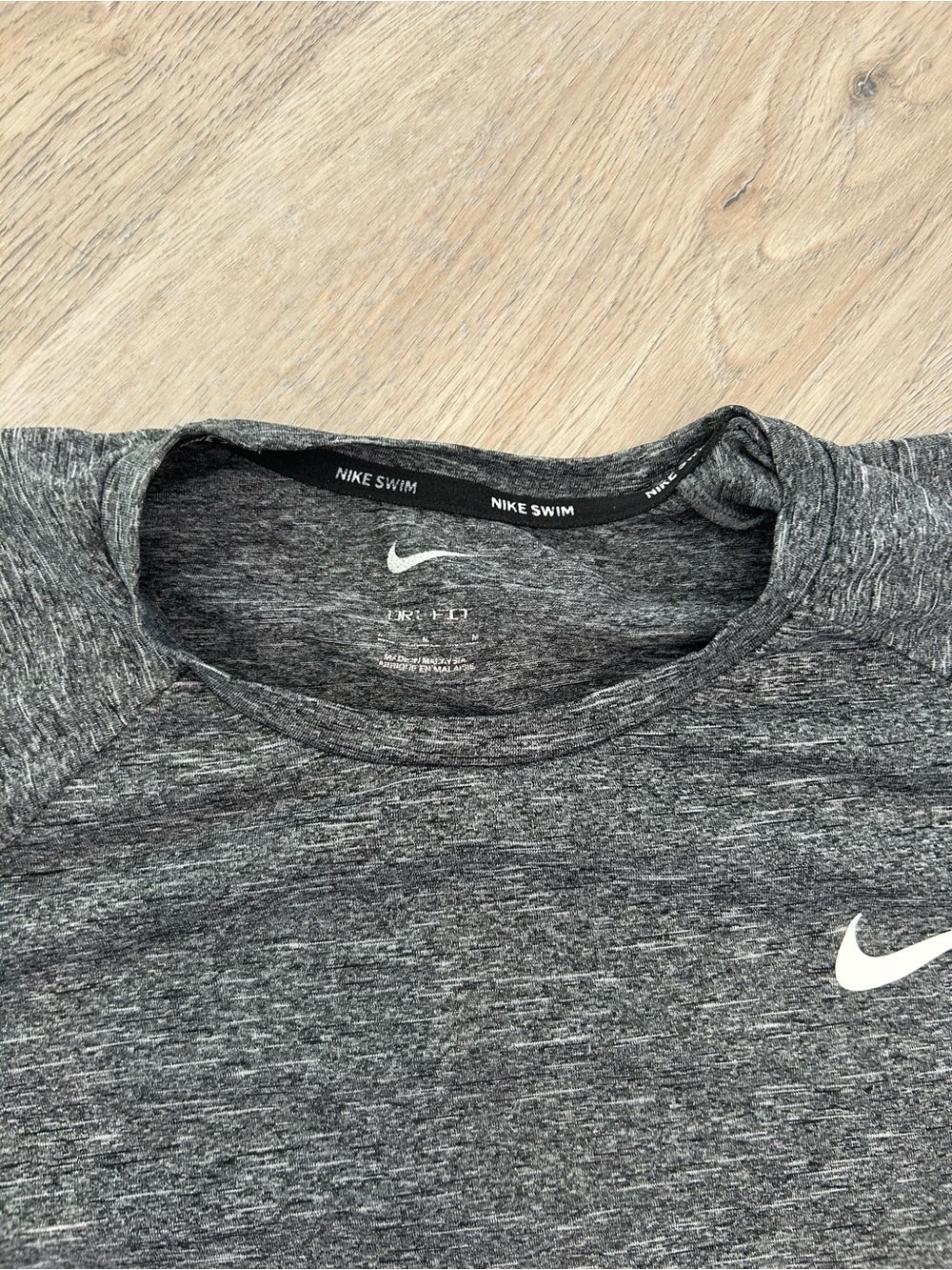Nike Men's Dark Gray Heather Swim Tee with White Swoosh